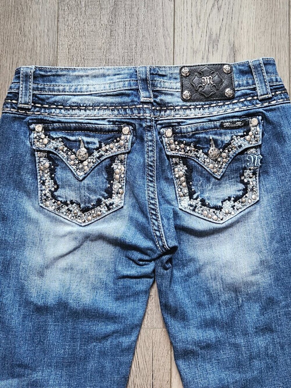 Miss Me Medium Blue Rhinestone Embellished Skinny Jeans - Picture 6 of 13